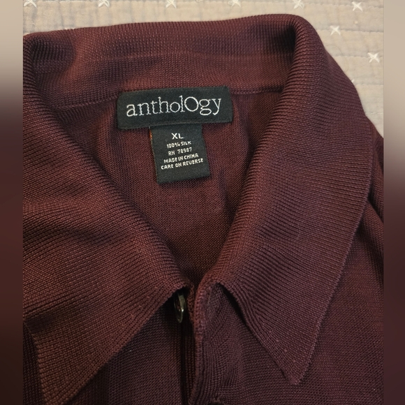 Men's Silk Anthology Plum Button Sweater - Picture 5 of 8